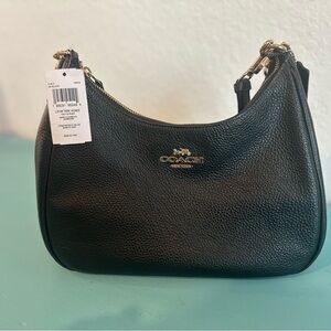 Coach Teri Hobo Bag - Black Pebbled Leather with Gold Embellishments - NWT